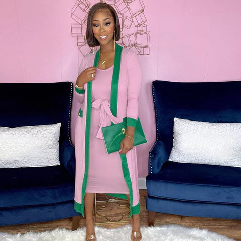 Pink and Green Long Sleeve Duster